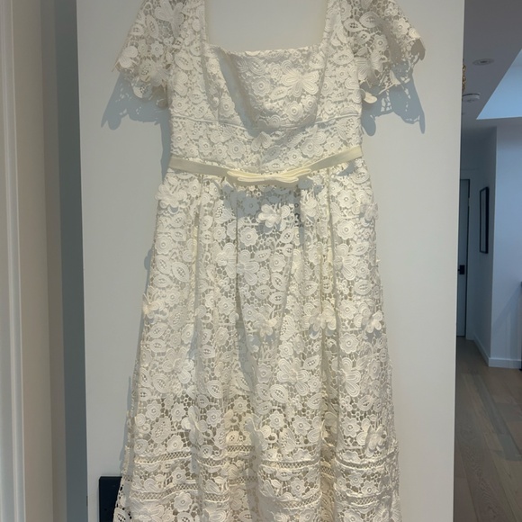 Self-Portrait White Guipure Lace Midi Dress NWT Size 10 - Picture 5 of 10